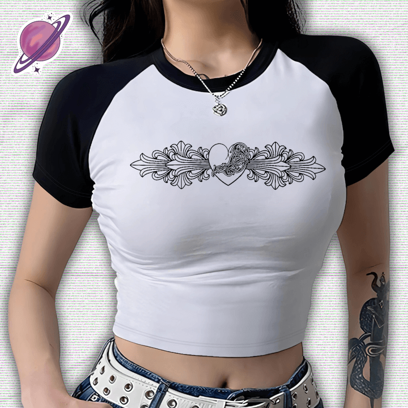 White & Black Tee Y2K Crop Top