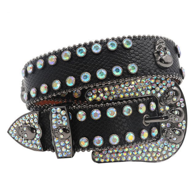 Y2K Black Rhinestone Skull Belt