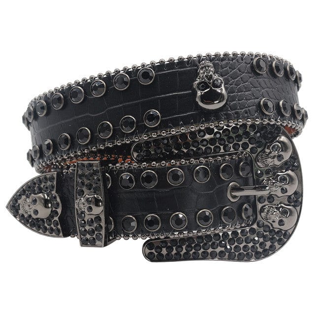 Y2K Black Round Diamond Studded Belt