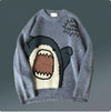 Y2K Cartoon Shark Print Sweater