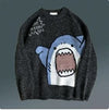 Y2K Cartoon Shark Print Sweater