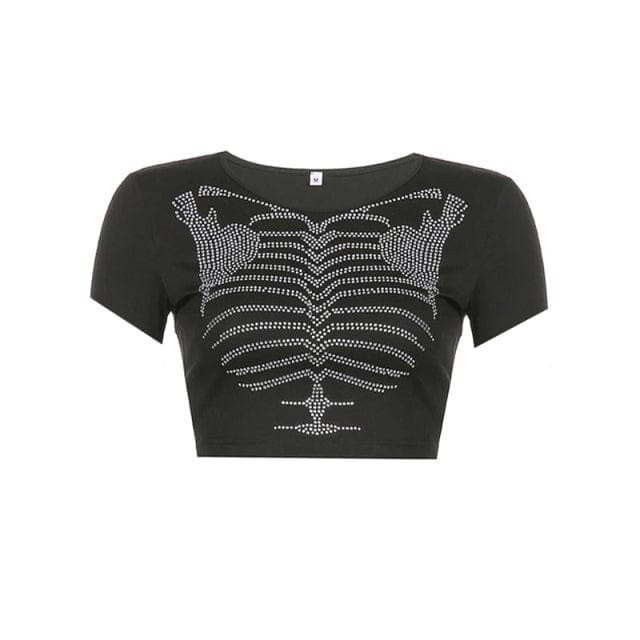 Y2K Rhinestone Skeleton Crop Top